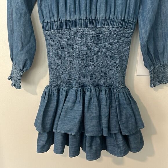 Michael Kors Cotton Chambray Smocked Mini Dress S - Picture 6 of 10